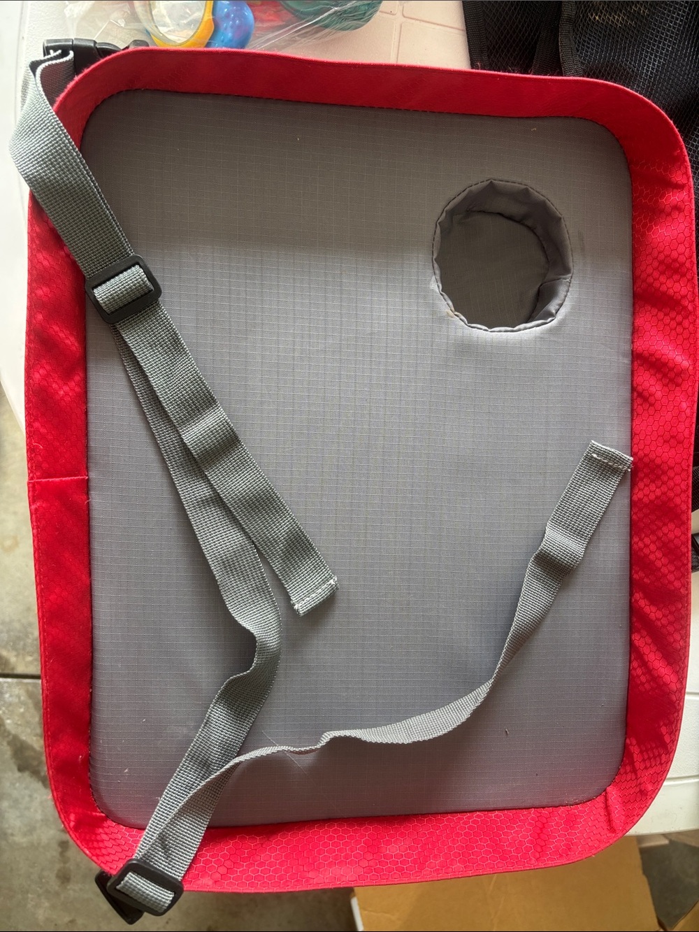 Kids Travel Tray with Cup Holder - Red and Gray
